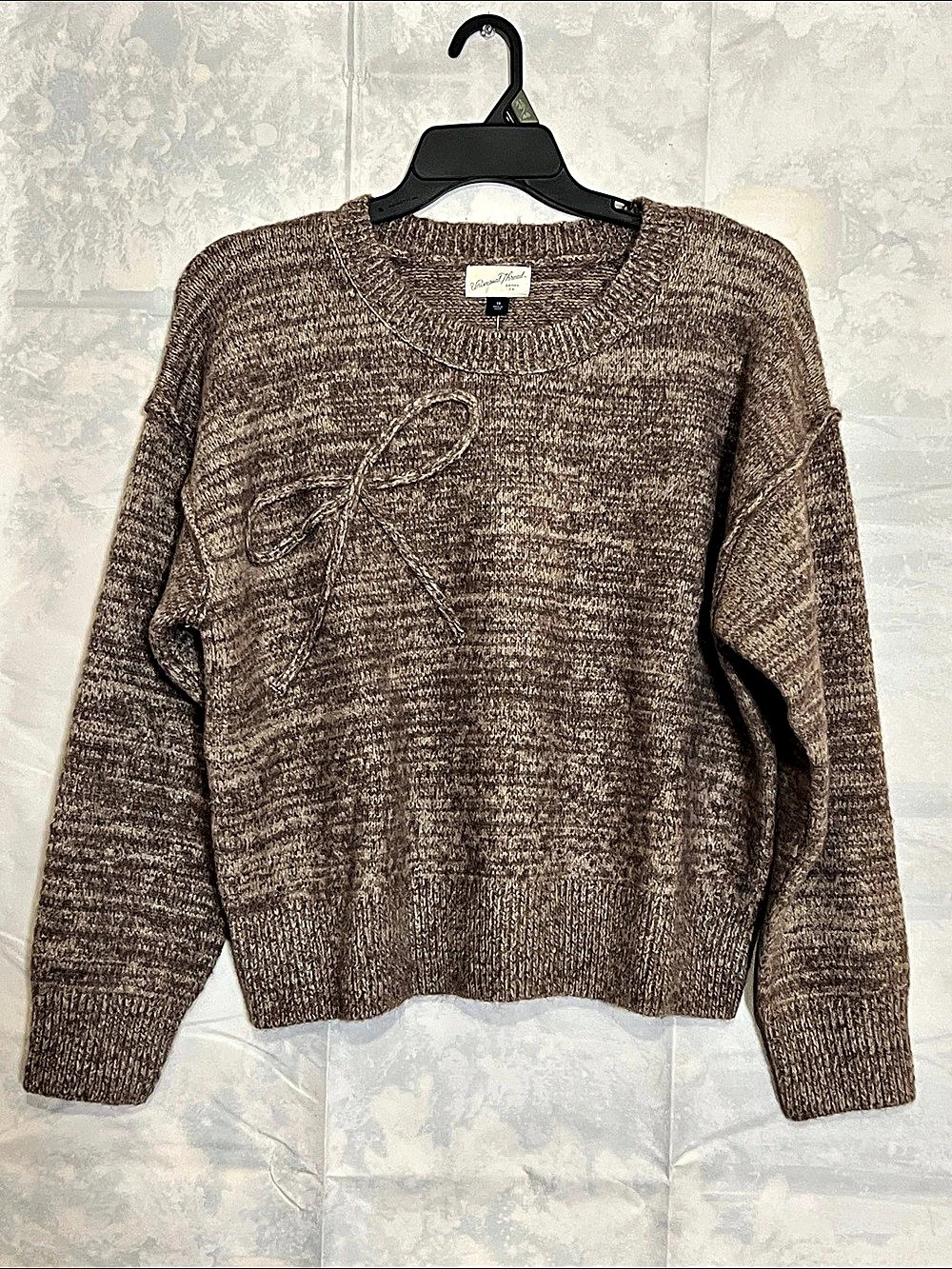 Universal Thread Brown Bow Detail Marled Knit Sweater